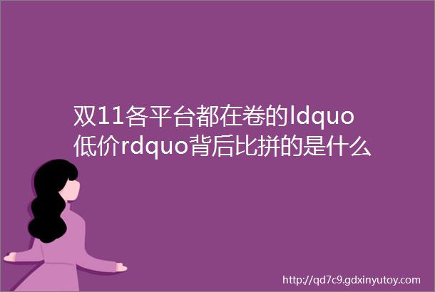 双11各平台都在卷的ldquo低价rdquo背后比拼的是什么