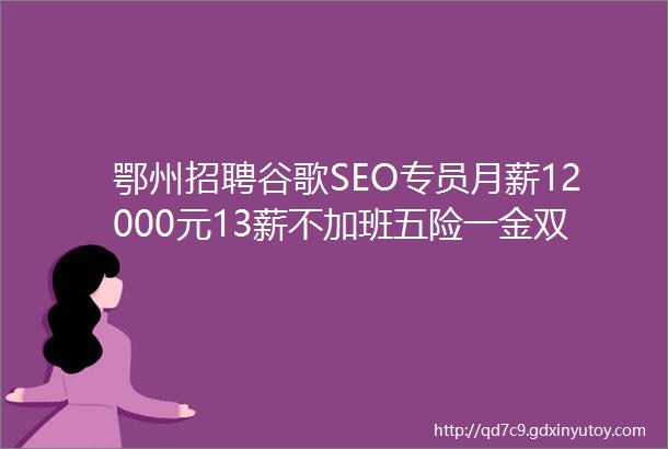 鄂州招聘谷歌SEO专员月薪12000元13薪不加班五险一金双休